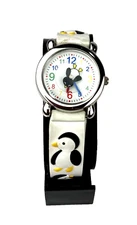 Penguin Watch Round Silver Tone Case Penguin Rotates Silicone Band - New Battery