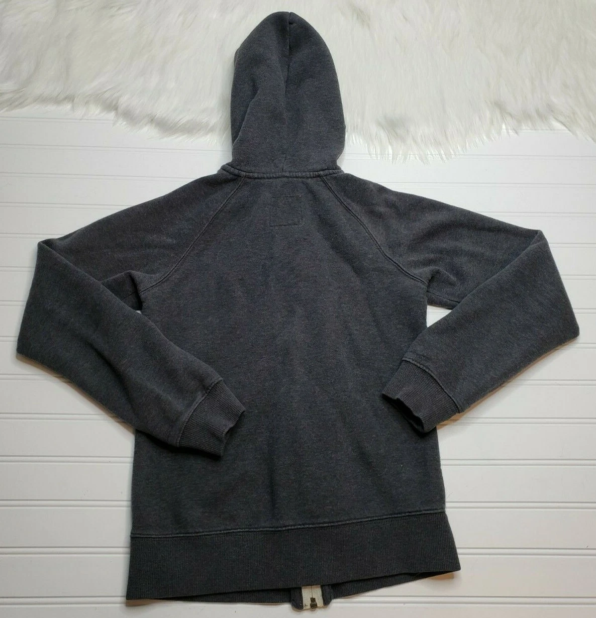 OFF WHITE Felpa con cappuccio e zip intera NIKE vintage anni 90 donna taglia S grigio panna abbigliamento sportivo palestra