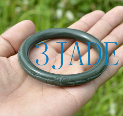 58mm Natural Nephrite Jade Carved Flower Bangle Bracelet