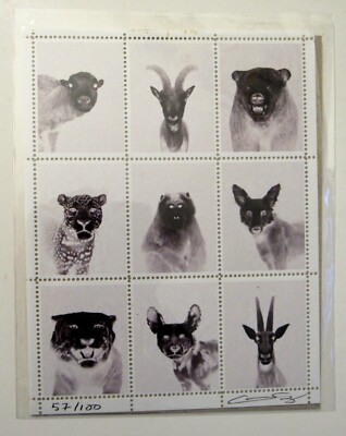 Sheet of 9 Artist stamps by Christina Seely - 57/100 Print - SIGNED - Folk Art