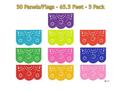 Mexican Papel Picado Banner (5 Count) Mexican Fiesta Decorations 50 Paper  Tis... | eBay