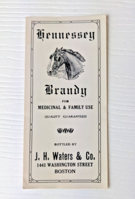Hennessey Brandy for Medicinal & Family Use 1920s Label w/Horse - Boston, MA