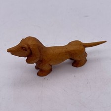Vintage Hand Carved 3" DACHSHUND Weiner DOG Wood Sculpture Figure Whimsical B1