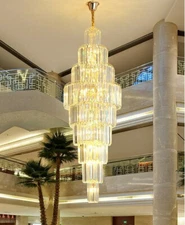 Modern LED K9 Large Crystal Ceiling Pendant stairs Lighting Lamp Clear Lights yc