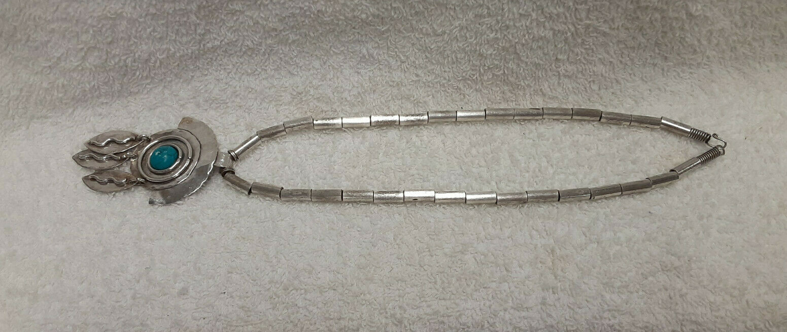 Handmade Solid Silver Beaded Necklace w/Pendant &… - image 4