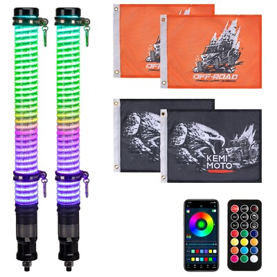 Pair 2FT COB Fat Whip Lights Spiral Chasing Lighted for Can-Am X3 Polaris RZR XP
