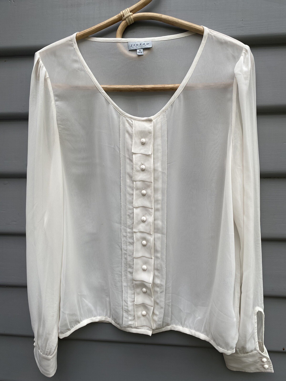 Vintage JIGSAW Blouse Size 10 Ivory Chiffon Semi Sheer Polyester Ruffle Pleat eBay