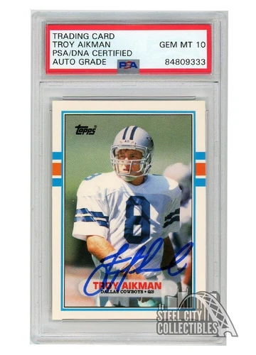 Troy Aikman 1989 Topps Traded Autograph Rookie Card #70T PSA/DNA 10
