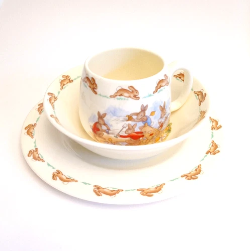 Vintage Royal Doulton Bunnykins Childs Set Plate Bowl Mug BATHTIME GARDEN BEACH
