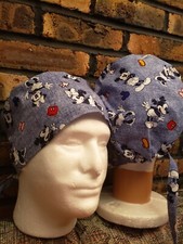 Sale: MICKEY MINNIE MOUSE DENIM LOOK HANDMADE SURGICAL SCRUB CAPS
