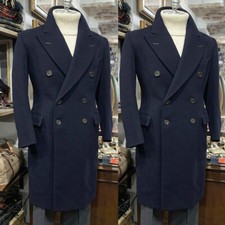 Navy Men's Long Overcoat Cashmere Double Breasted Winner Outdoor Warm Jacket