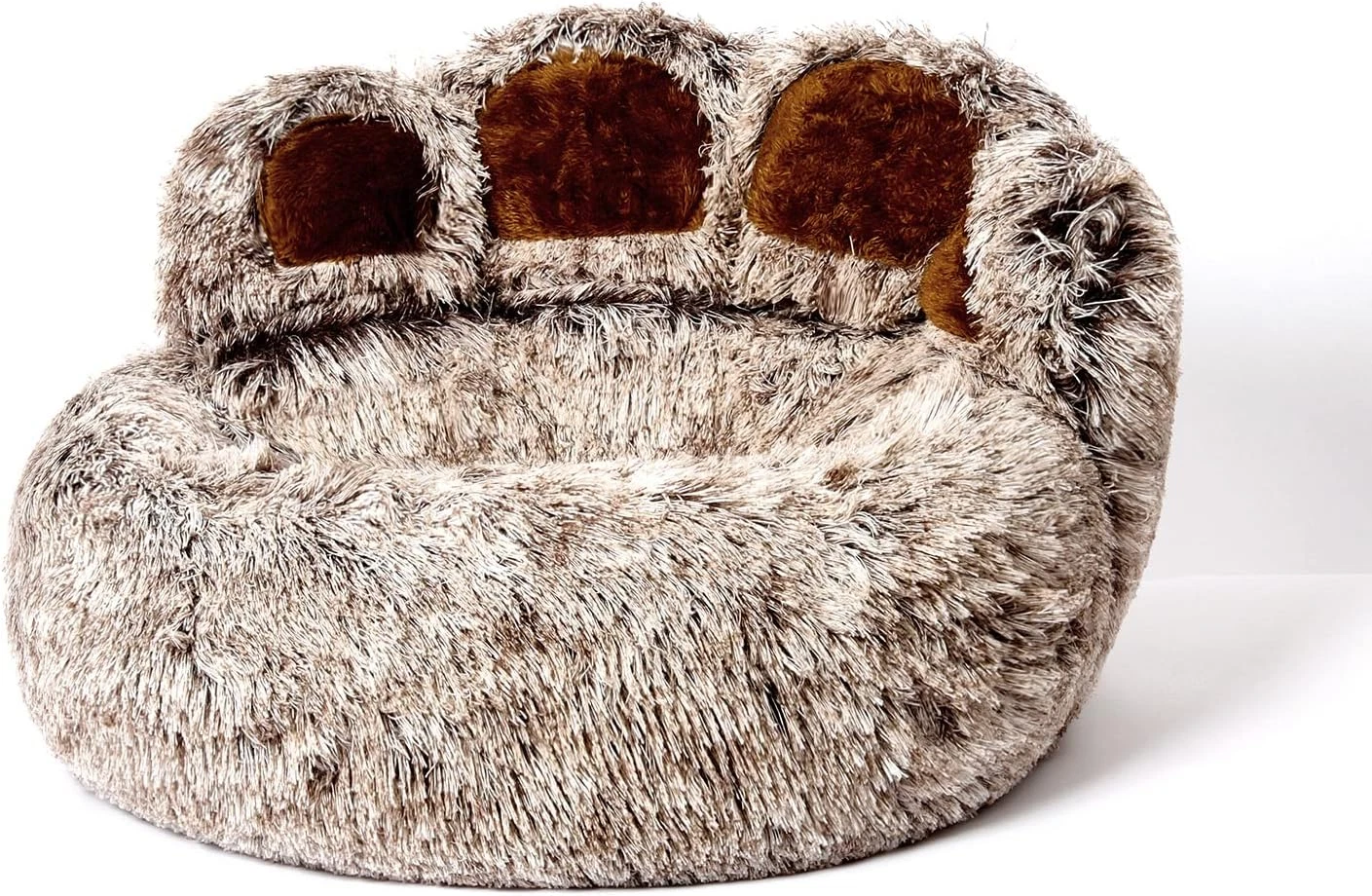 Pet round Bed of Paw Shape, Calming Donut Dog Bed for Small Dog, Faux Fur Cat Be