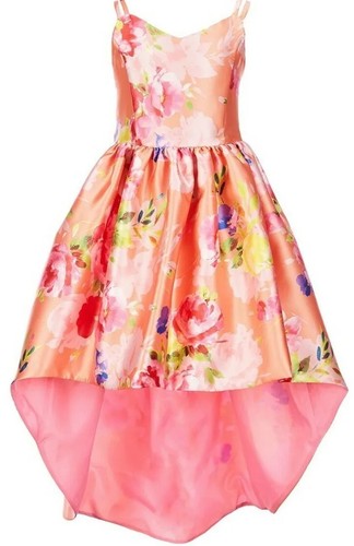 Blue Gorgeous Big Girl's Floral Mikado Sleeveless Hi-lo Fanciful Dress-Size-10 - Picture 4 of 6