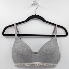 Victoria's Secret Bra 32C Gray Heather Logo T-shirt Lightly Lined Wireless-READ