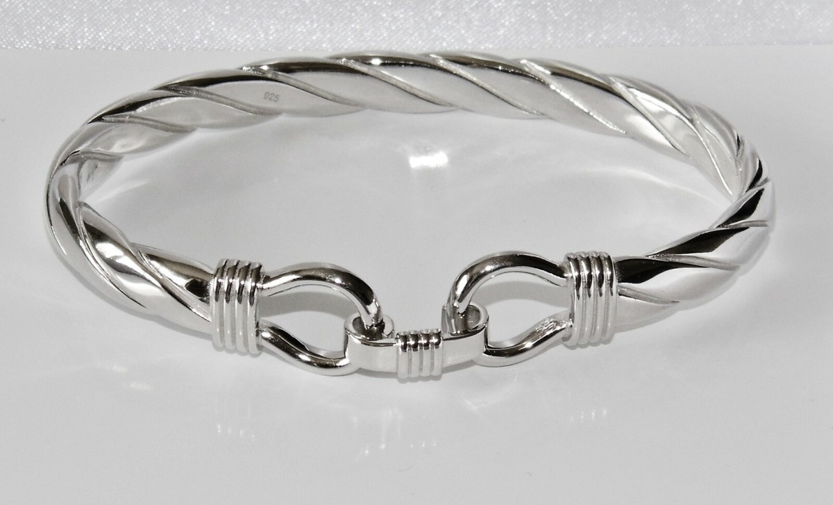 SOLID STERLING SILVER MEN'S HEAVY HOOK BANGLE | eBay UK
