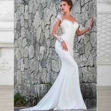 Elegant Mermaid Wedding Dresses Long Sleeve Lace Backless Appliques Bridal Gowns
