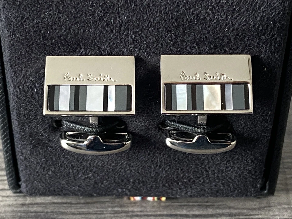 PAUL SMITH GEMELOS MADREPERLA Y RAYAS DE ÓNIX NUEVOS EN CAJA Foto 2 de 4