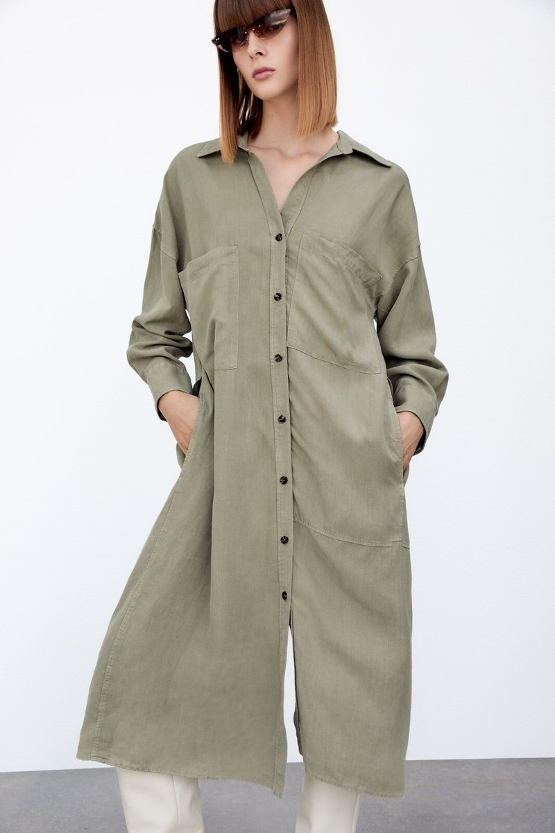 Zara Green Linen Blend Shirt Dress with Pockets Size M | eBay Zara Green Linen Blend Shirt Dress with Pockets Size M | eBay