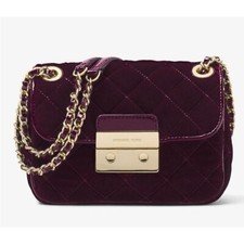 Michael’s Kors Sloan Quilted Plum Velvet Patent Leather Gold Chain Bag