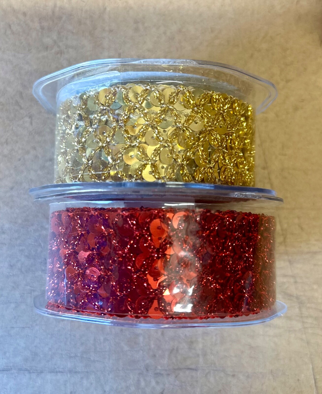 Prima Sequin Trim Gold & Ruby ribbon