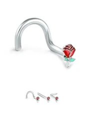 316L Surgical Steel Nose Ring Screw L Bend Straight Stud Enchanted Rose 20G