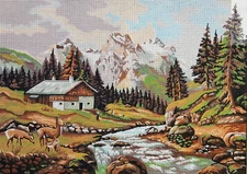 Needlepoint Painted Canvas Gobelin Landscape. 24"x32" 12974 Collection D'Art