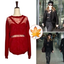 NINA RICCI Lace Overly Red Cashmere Sweater L ASO Emma Watson