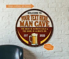 Persoanlized Man Cave Sign Shop Garage Den Round Beer Bar Decor Dad 100142002002