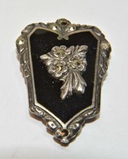Broche Clip En Argent Sterling Marcasite Onyx Noir Art D�co 7,83g