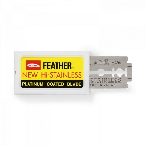 100 Pc New Feather Razor Hi Stainless Platinum Coat Blade Double Edge Yellow DHL - Picture 6 of 8