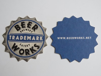 Beer Coaster: BEER WORKS Brewery Eatery Trademark; Boston, Massachusetts Brewing