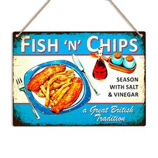 Fish N Chips Vintage Kitchen Metal Sign Restaurant Shop Cafe Wall Plaqe Decor