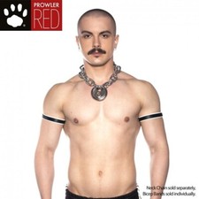 Prowler RED Bicep Band WHITE 100% Leather Adjustable Strong Look - DISCREET P&P