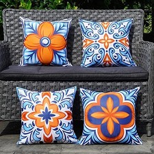 Outdoor Pillow Covers Waterproof Set of 4 18" x 18" Pack of 4 Blueorange