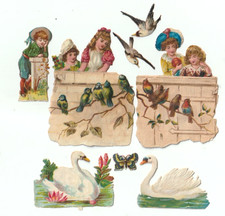Oblate Victorian  Scraps die cut Glanzbilder Mädchen Balkon Vögel Bird 9cm