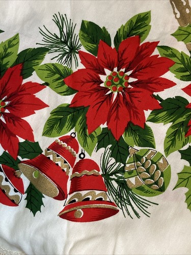 Vintage MCM Round Christmas Tablecloth Fringe 60”Round - Picture 3 of 8