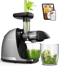 Cold Press Masticating Juicer Machine, 3-Step Clean with Brush for Home Kitchen
