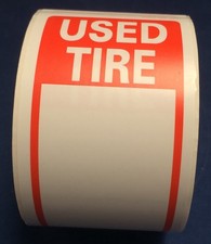 2 Rolls of Used Tire Labels - 250 Stickers per 150mm X 63.50mm, White  Red.