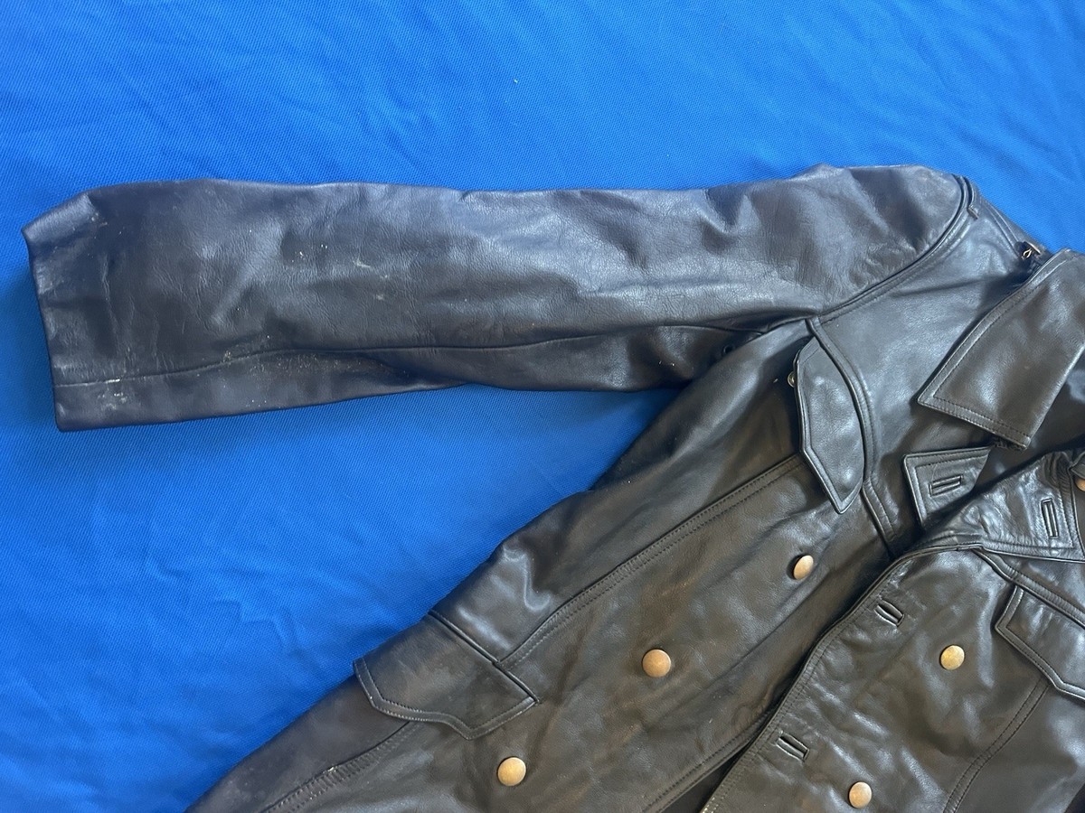 Vintage German Police Leather Motorcycle Jacket - Coat w/ Patch | eBay