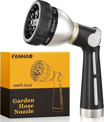 Professional Heavy Duty Garden Hose Nozzle, 100% Metal Thumb Control Water Hose