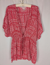 Victoria's Secret Kimono Robe OS Women's Red Heart Print Tie Front Sleepwear