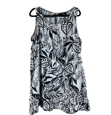 Tahari Tropical Linen Dress White Black 1X Pockets Casual Beach Coastal  Tunic | eBay