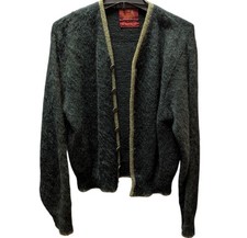 VTG 60s Sears Mohair Green Shaggy Grunge Cardigan Sweater Size Small Kurt Cobain