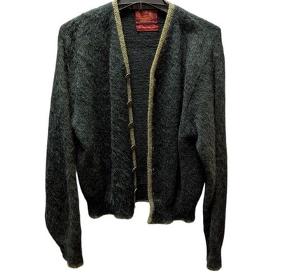 VTG 60s Sears Mohair Green Shaggy Grunge Cardigan Sweater Size Small Kurt Cobain