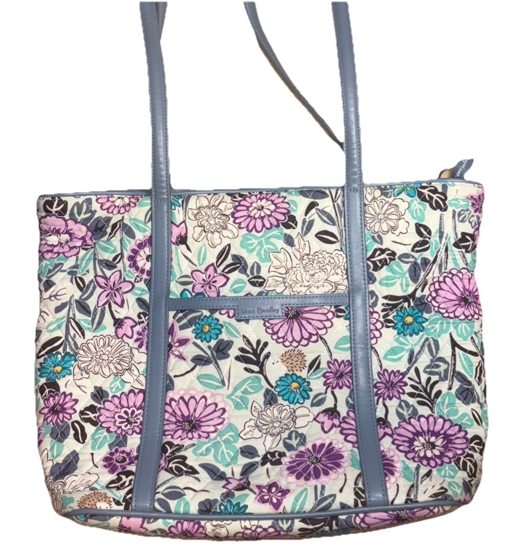 Vera Bradley Medium Tote Bag Pink & Blue Floral Pattern Pre-owned