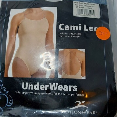 Motionwear Women's Underwear Nude Cami Leo Convertible Clear Strap Leotard Sz L
