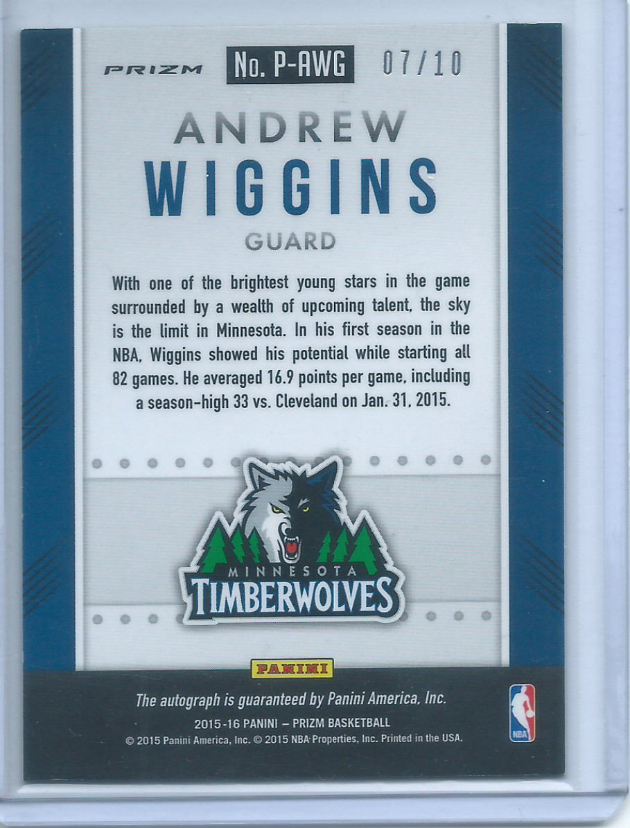 Andrew Wiggins Gold Auto /10 2015-16 Panini Prizm Basketball view 2