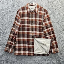Rhythm Huckberry Flannel Shirt Men Small Sherpa Lined 100% Cotton Brown Plaid