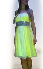 Yellow Quiz Off Shoulder Coctail short  SILK Dress Size UK 10 fit UK 8