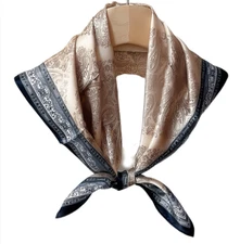 100% Silk 26" Square Scarf Women neckerchief Wrap paisley floral beige HD129